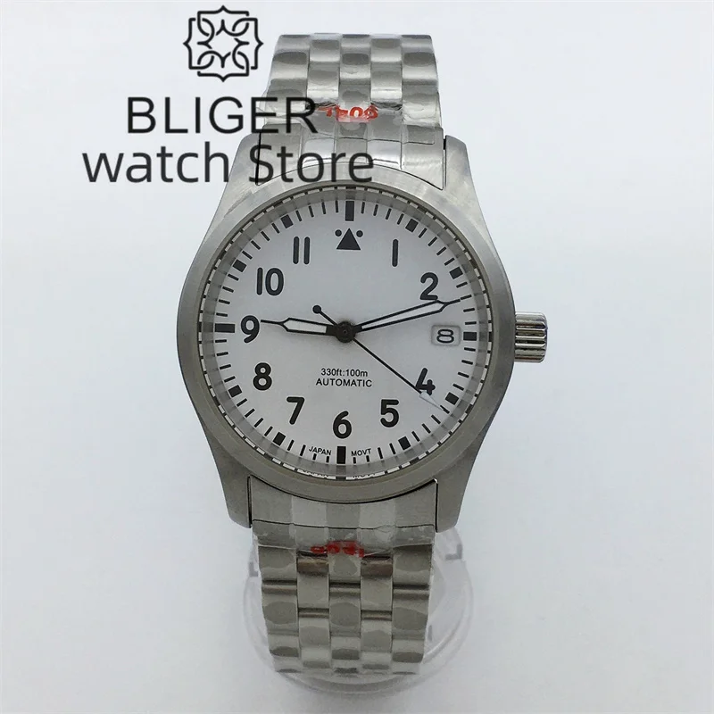 BLIGER Field Watches Japan NH35A Movement 36mm 39mm Lady Men Stainless Sport Mechanical Wristwatch Dome Sapphrie Glass Pilot