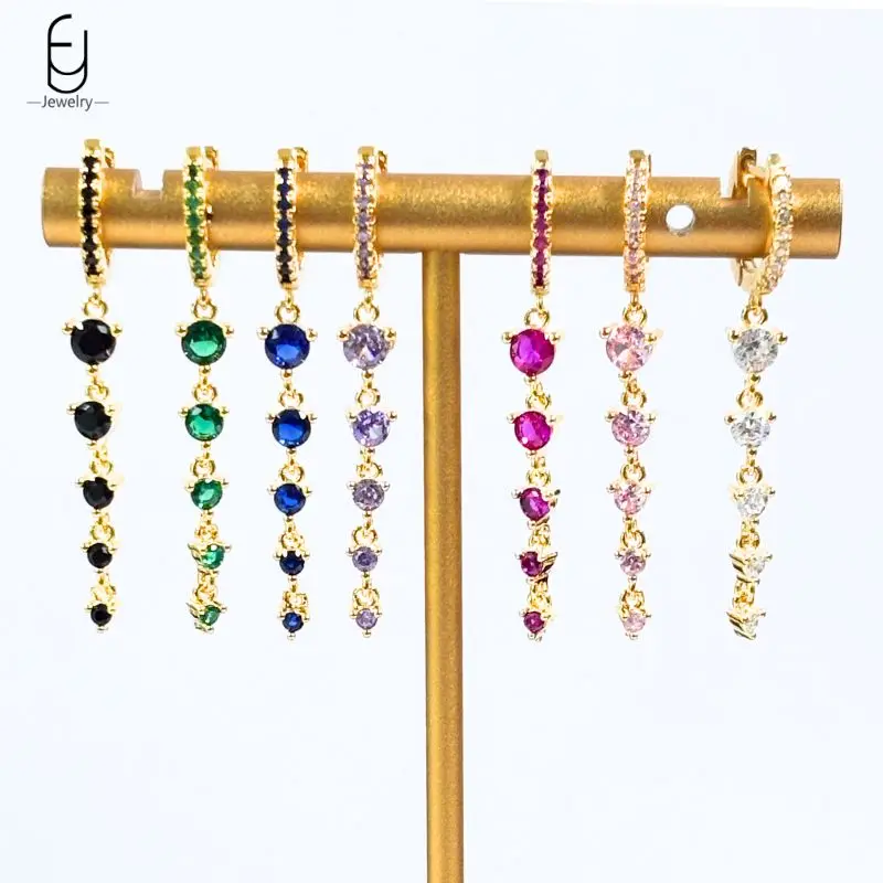 

925 Sterling Silver Ear Needle Luxury Round Crystal Pendant Earrings Colorful Zircon Hoop Earrings for Women Fine Jewelry Gifts