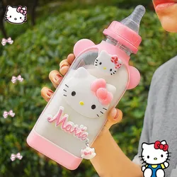 Kawaii Hello Kitty Baby Bottle Anime Cartoon Student Portable Pacifier Straw Water Glass Girl Household Dual Use Square Cup Gift