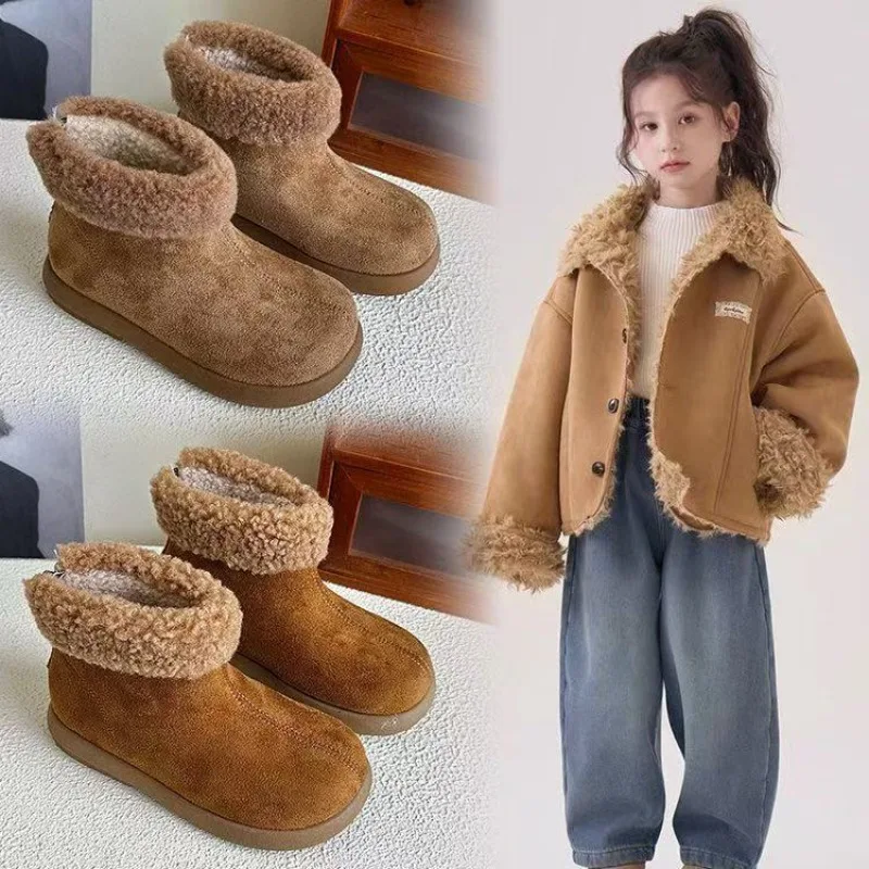 

2025 Fashion Girl's Ankle Boot Thick Bottom Round-toe Children's Outdoor Warm Cotton Boots Fashion Causal Kids Short Snow Boots