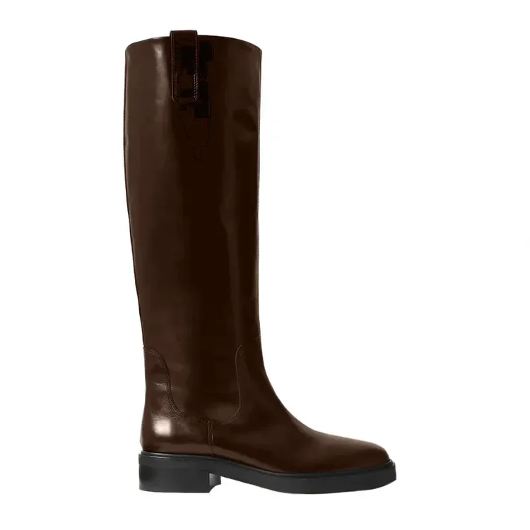 

European and American Women's Black Thick Heel Knee High Boots with Round Toe Flat Bottom Casual 34-46 Plus Size Knight Boots