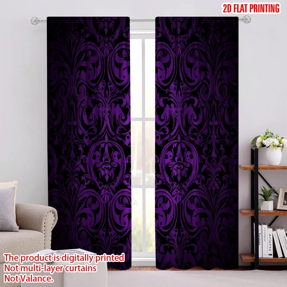 2pcs, spring summer Curtains Purple Black Gradient Flowers Yarn Curtains Polyester Easy Install Thermal Insulation, and Room
