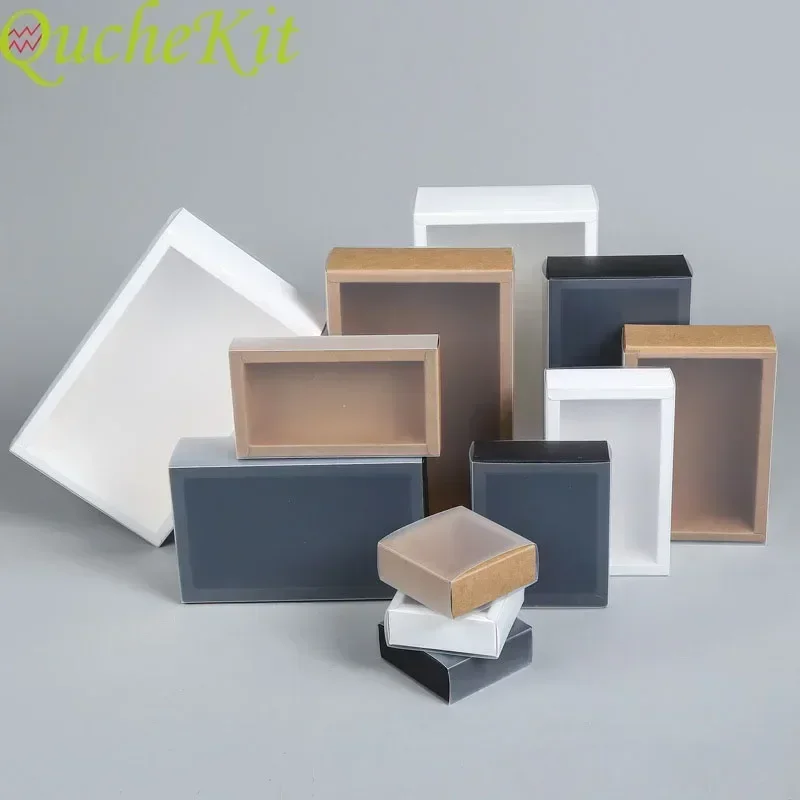 

100pcs Large Drawer Krft Paper Packaging Box With Clear Matte Cover New Year Christmas Gift Boxes Jewelry Display Wholesale