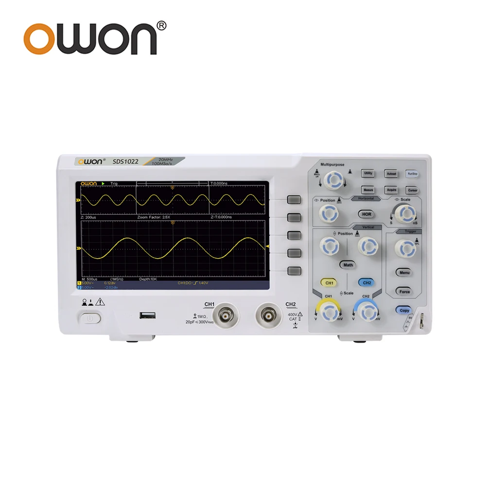 Owon SDS1022 SDS1102 SDS1202 SDS1104 1GS/s 100MHz Osciloscopio Digital Oscilloscope 2CH Oscillometer 7 inch Storage Oscilloscope