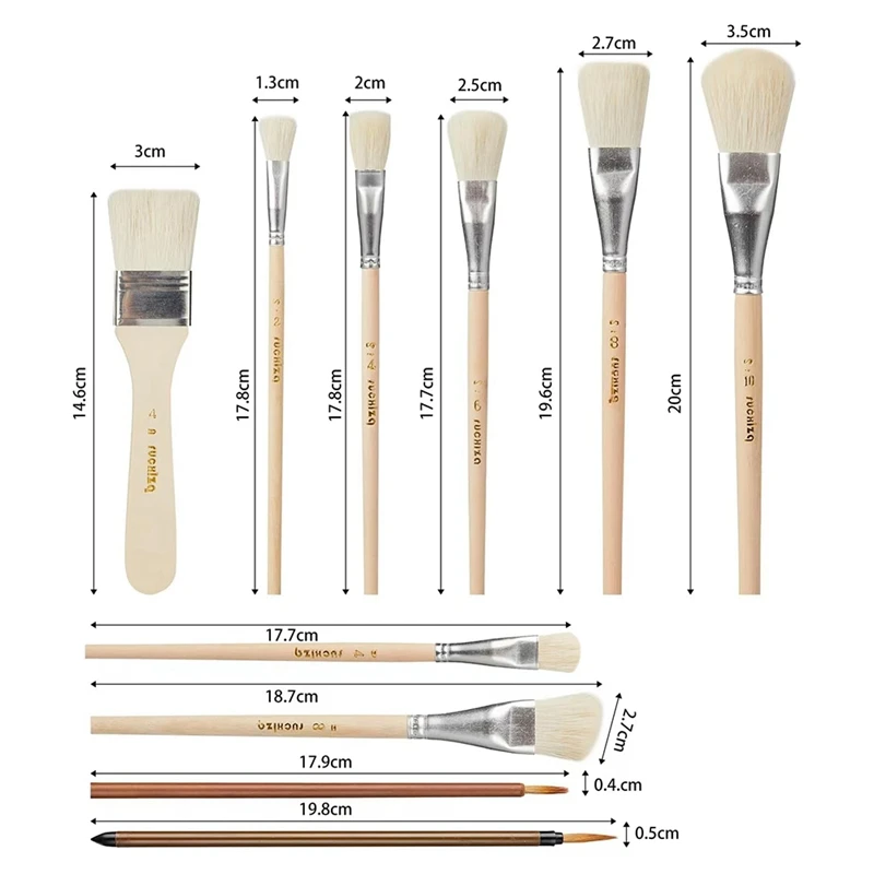 A46T Mop Brush for Acrylic Painting,10 PCS Glaze Brushes for Pottery Goat Hair Blend Mop Brush Set for Pottery Acrylic Paint