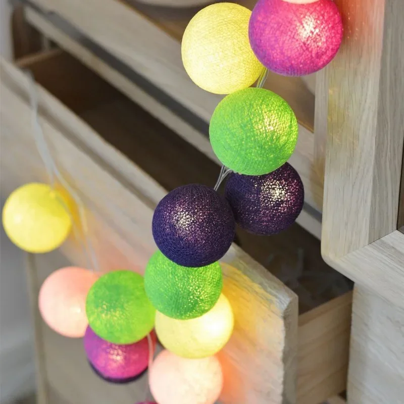 10/20/40 LED ผ้าฝ้ายหวายตกแต่ง String Light ทําด้วยมือ DIY เกลียว Ball แบตเตอรี่ USB Home Gathering Magic หลอดไฟ