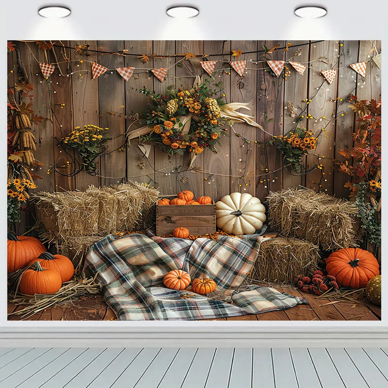 Halloween Day Autumnal Pumpkins Photography Backdrops Props Maple Leaf Scarecrow Farm Harvest Thanksgiving Background RR-22