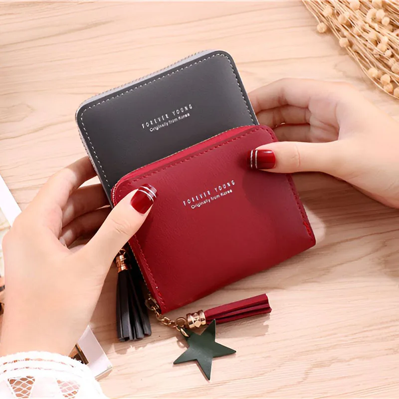 여성용 미니 태슬 동전 카드 지갑, 여성 패션 지갑, 짧은 미니 지갑, 한국 학생 지갑, 여성용 작은 지갑