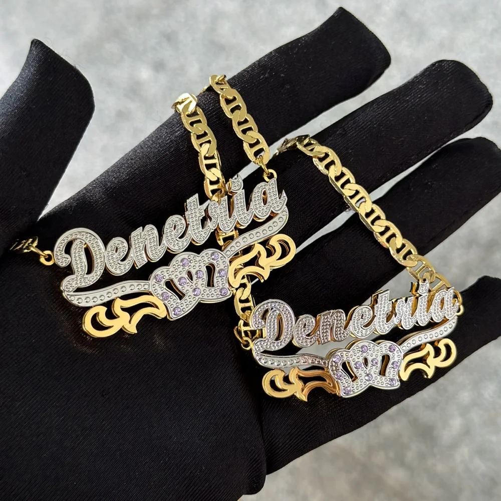 Custom Name Necklace Stainless Steel Double Plate 3D Nameplate Jewelry Bold Necklace Gift for her