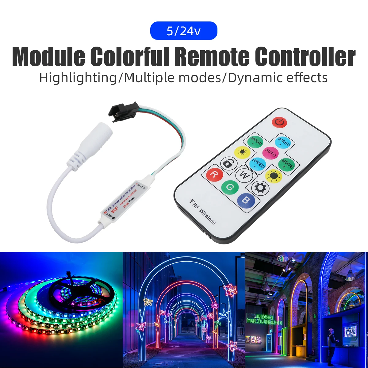 

1pc DC5-24V Mini 14Keys RF Music RGB Led Color Controller Strip Light For WS2812B WS2811 Lighting TV Back Light Home Decoration