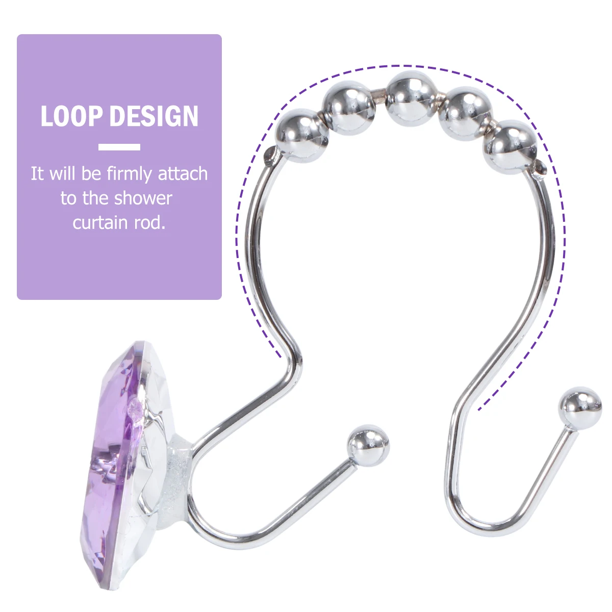 

12pcs Water Resistant Shower Hooks Rustproof Double Glide Hooks For Shower Curtain Liner Easy Swap Sturdy Rhinestone Decorative