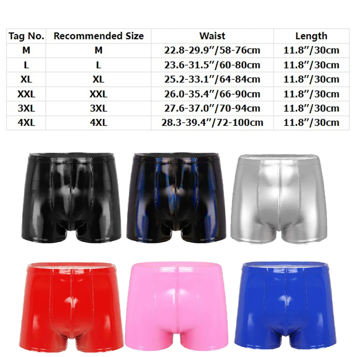 Mens Sexy Boxer Briefs Shorts Patent Leather Wet Look Latex Glossy Underwear Underpants Swimsuit Pole Dancing Rave Clubwear