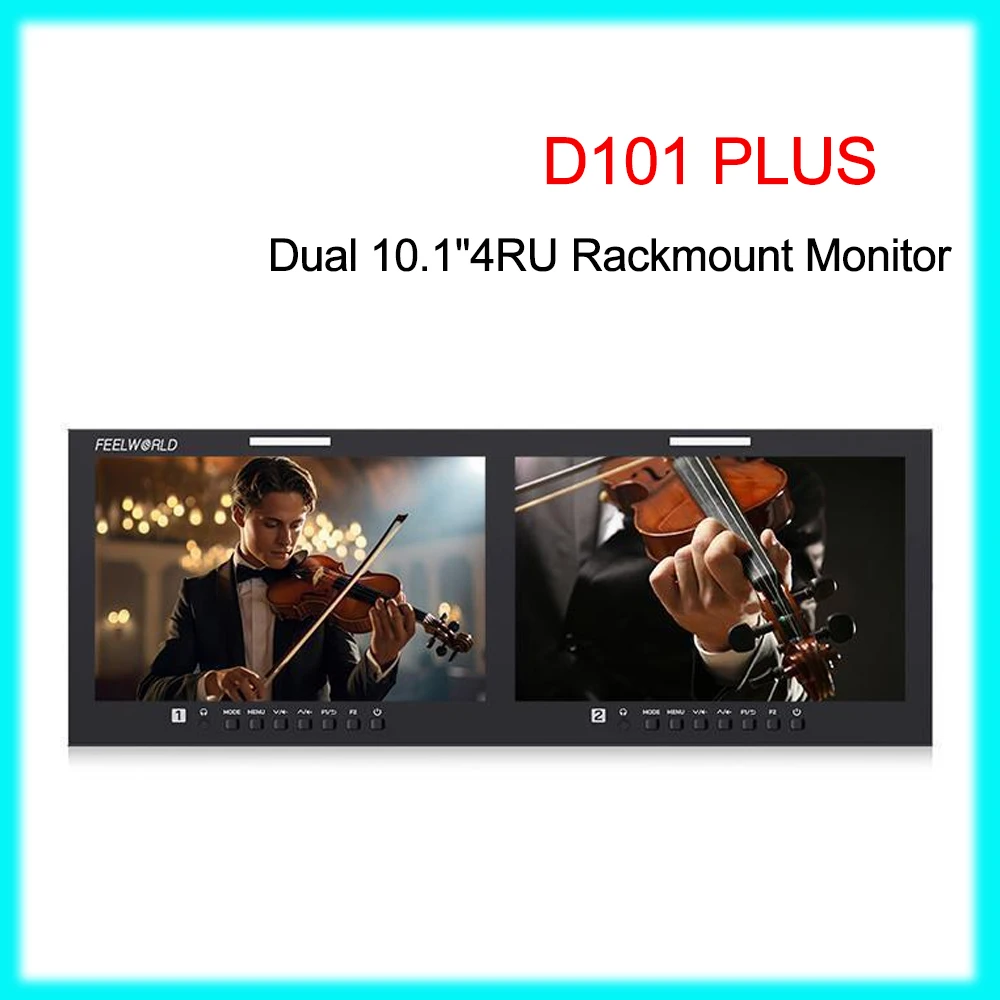 FEELWORLD D101 PLUS Dual 10.1inch 4RU Rackmount Monitor 4K Full HD Screen HDMI-Compatible SDI 1920x1200IPS Monitor For Record ﻿