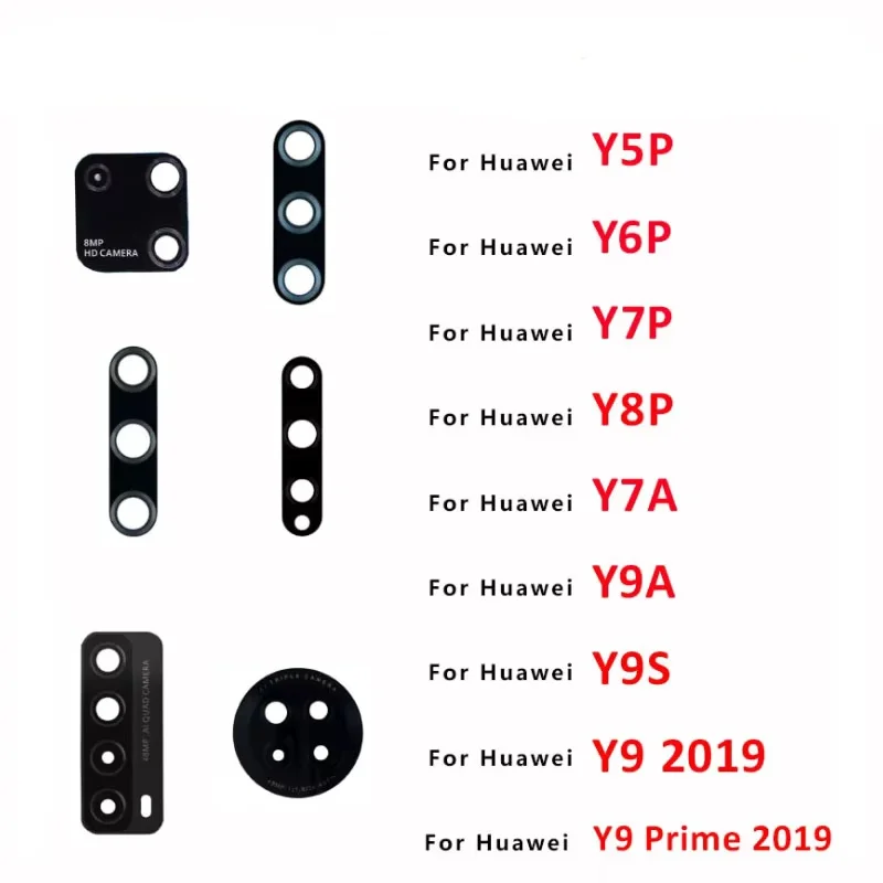 Dla Huawei Y7A Y9A Y9S Y5P Y6P Y7P Y8P/Y9 2019/Y9 Prime 2019 Tylna kamera Szklana osłona obiektywu z naklejką samoprzylepną