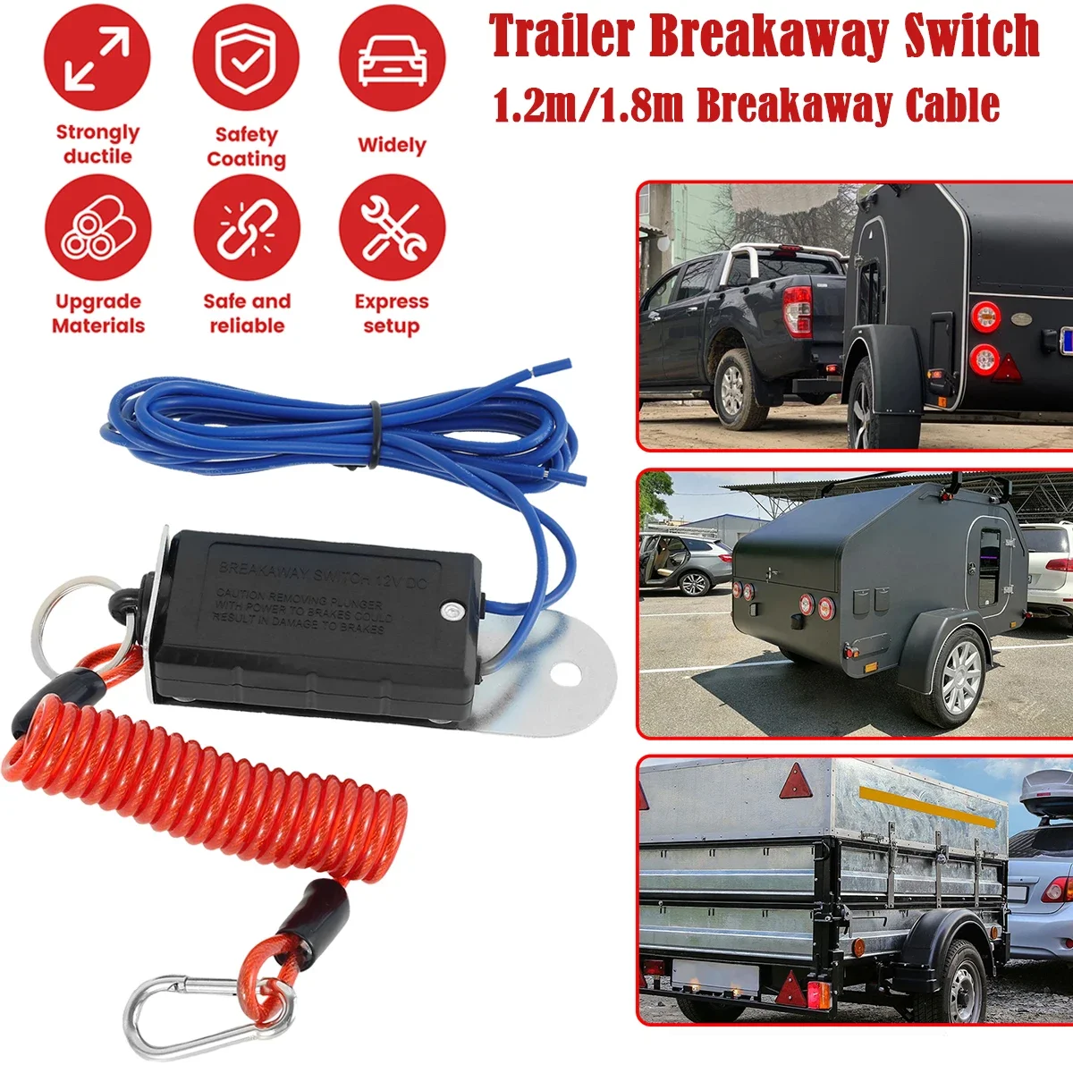

Trailer Breakaway Switch Electric Brake Switch Trailer Breakaway Cable for RV Towing Caravan Camper Car waterproof