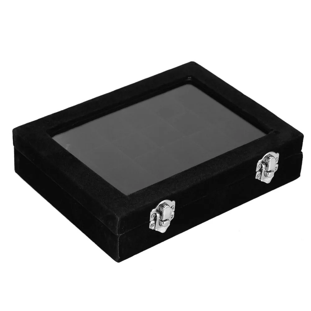 Velvet 24 Grids Rhinestone & Nail Gem Storage Box Black Lockable Design Divided Compartment Nail Art Decoration Container