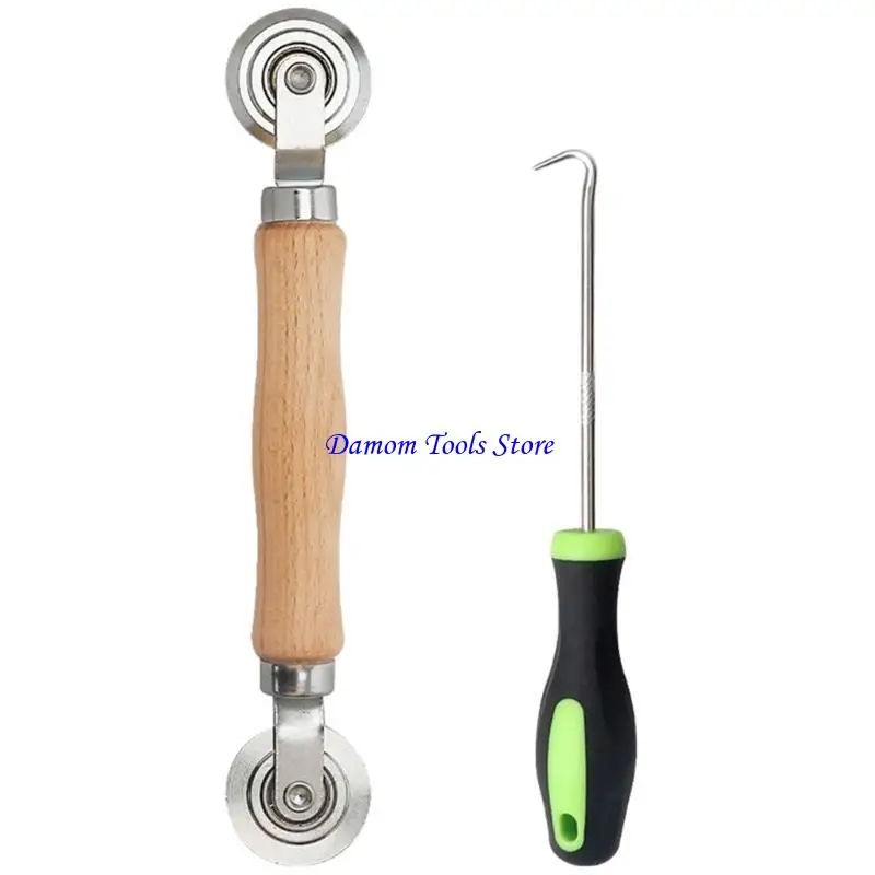 

57BE Screen Spline Roller Tool with Removal Hook Double Wheel Piping Roller
