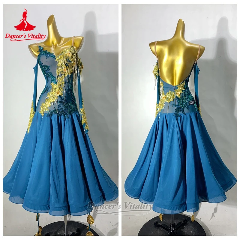 Teenagers Backless Ballroom Dancing Dresses Customized Adult&Child Tango Foxtrot Championships Elegant Outfit Dancer's Vitality