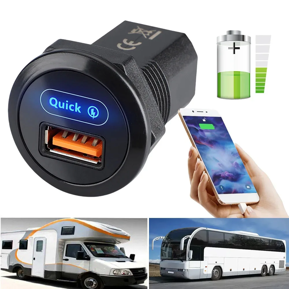 Car Charging Socket 12V/24V 18W For RV Bus USB Outlet Intelligent Fast Charging Mode Single-port Design Car Accessories