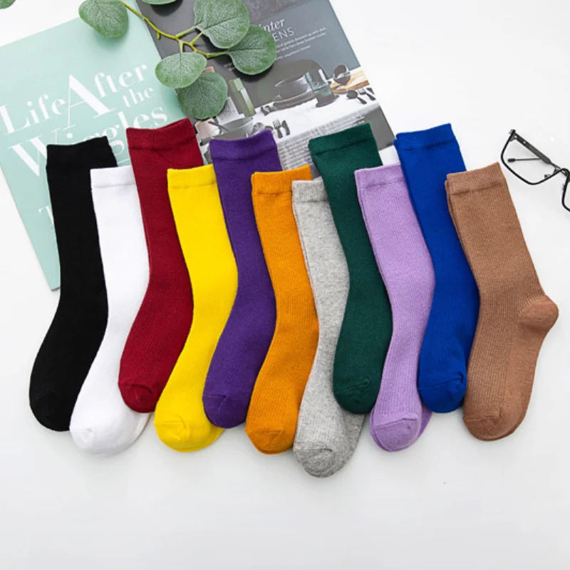 Women Socks Looes Cotton Blends Stripe Comfortable Middle Tube Long Sock Soft Breathable Solid Color Socks Spring Autumn Thin