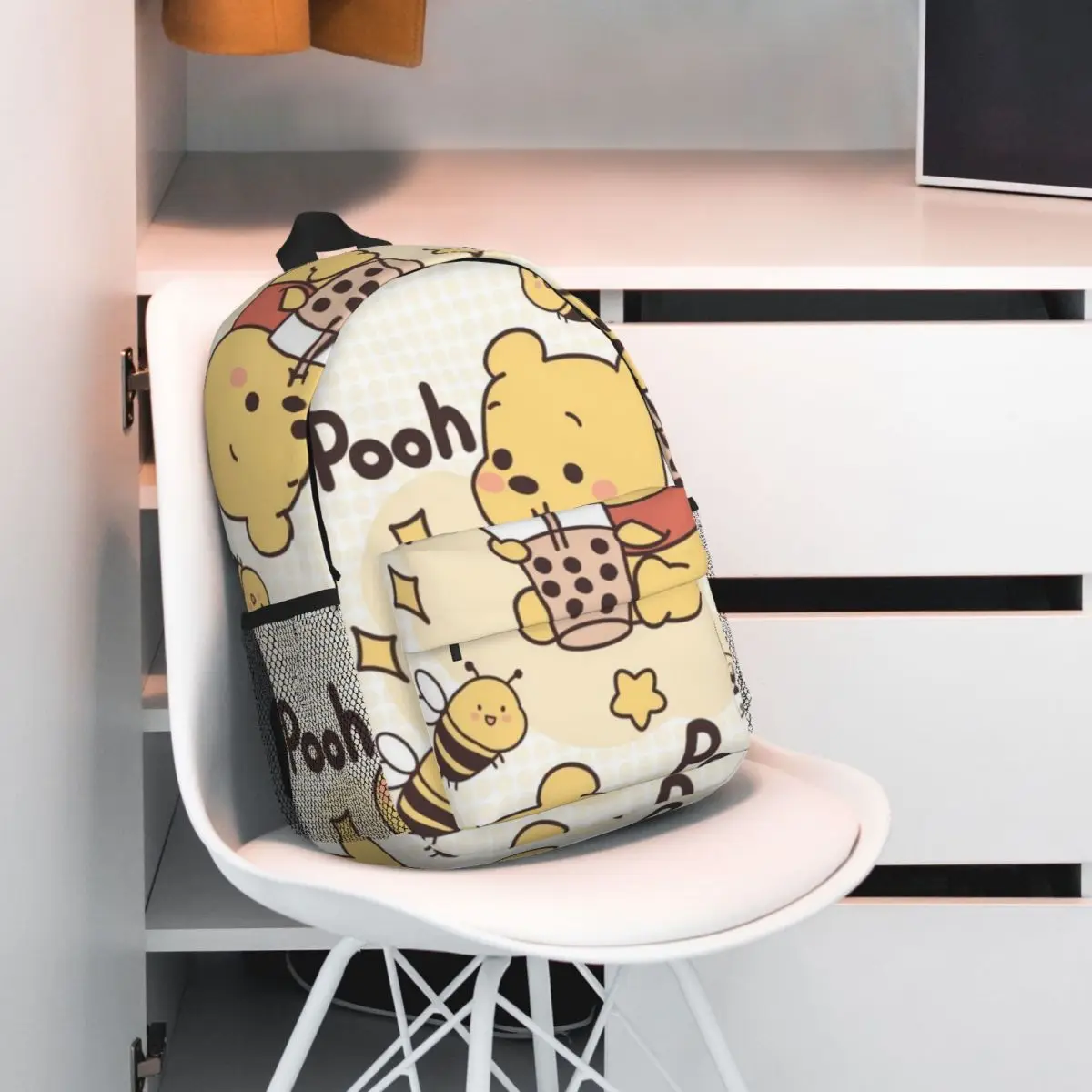 Urso Pooh Mochila Faculdade Impermeável, Alta Capacidade, Trendy Laptop Bag, Travel Book Bag, Nova Moda, 15"