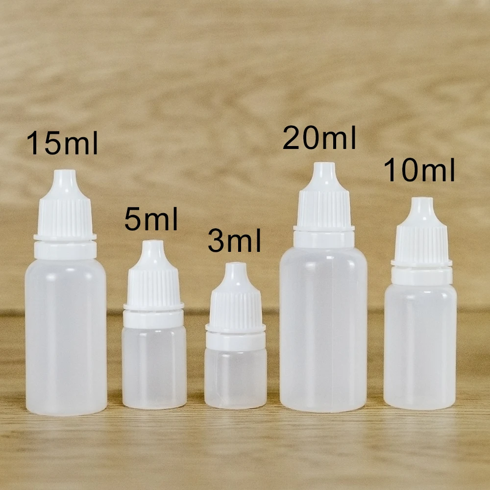 20Pcs 3ml 5ml 10ml 15ml 20ml 30ml 50ml 100ml Liquid Dropper Refillable Bottles Plastic Squeezable Eye Drops Vials Travel Paint