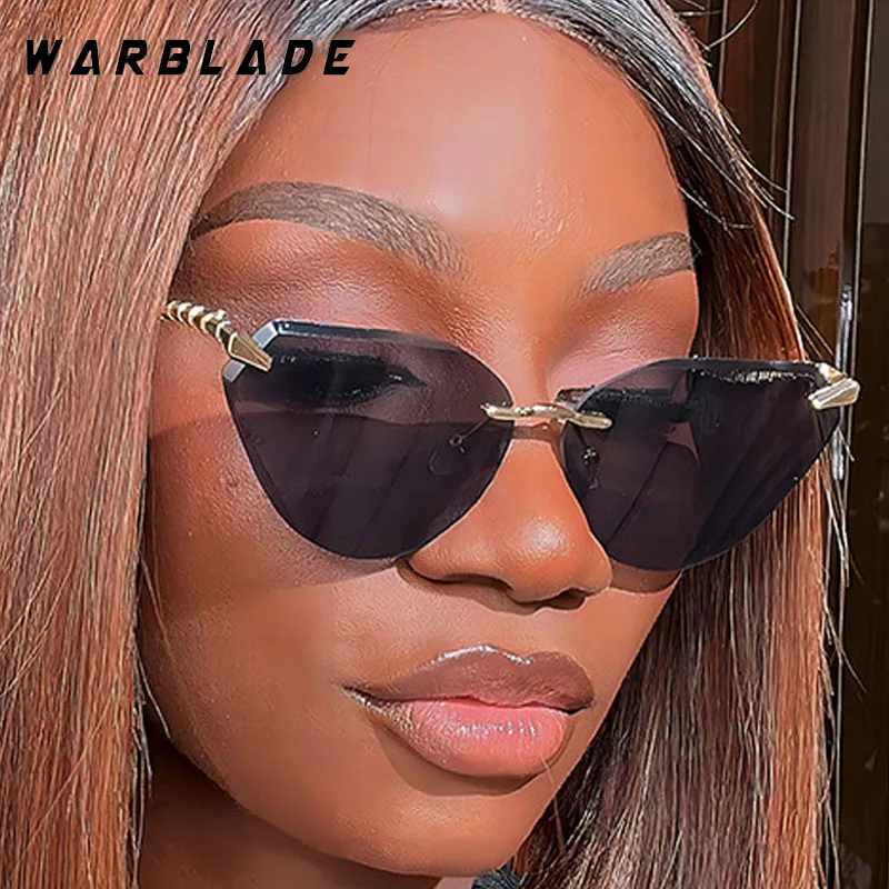 

Luxury Metal Leg Rimless Cat Eye Women's Sunglasses New Fashion Designer Brand Men Sunglass Outdoor Travel Punk Eyewear UV400