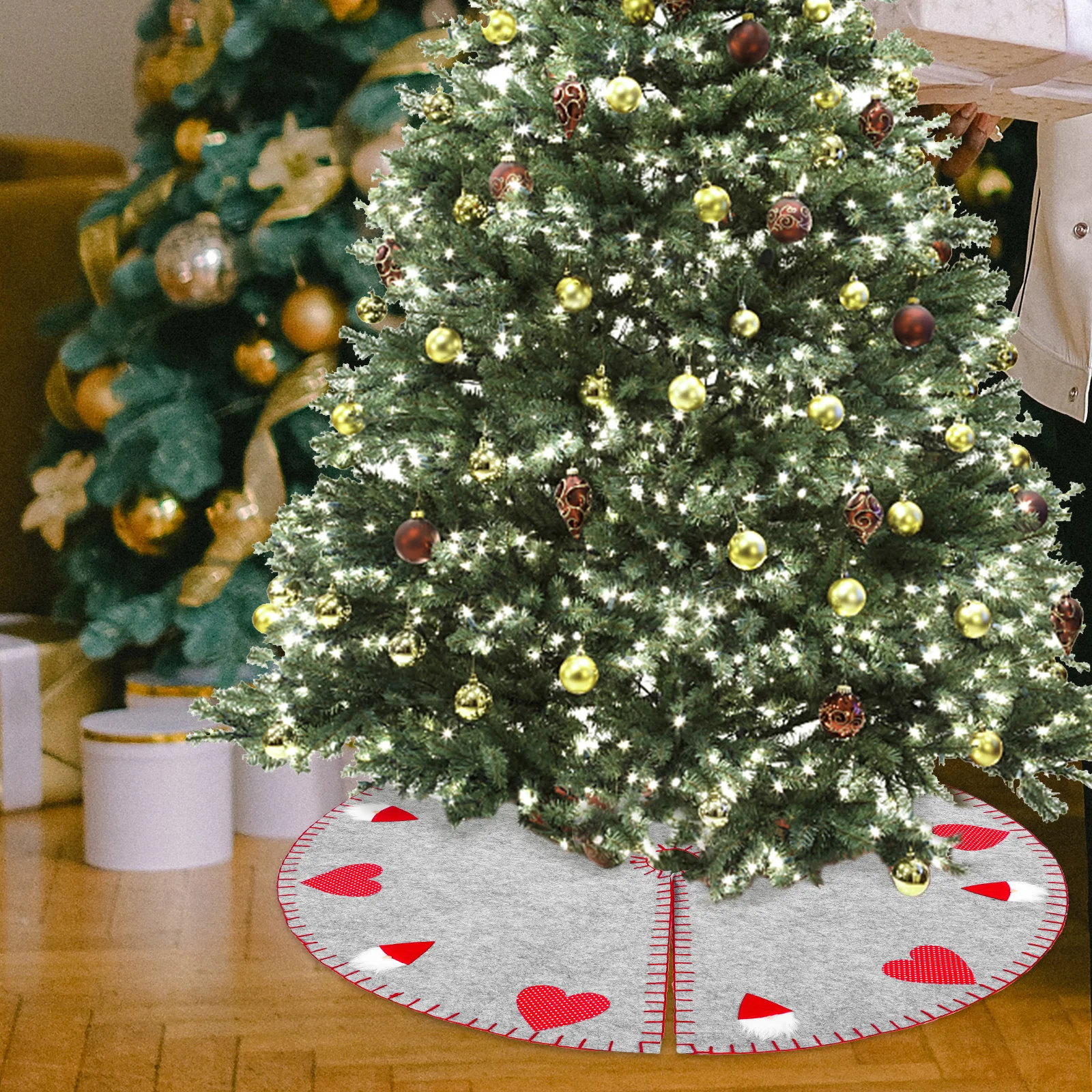 

Christmas Tree Skirts Xmas Decor Grey Festival Supplies Reusable Holiday Props Bright Colors Commercial Lighting
