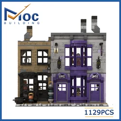 1129p City Street View Madame Malkins Potage's Cauldron Shop Bricks  Architecture Alley House Building Blocks Kid Toy MOC-53216