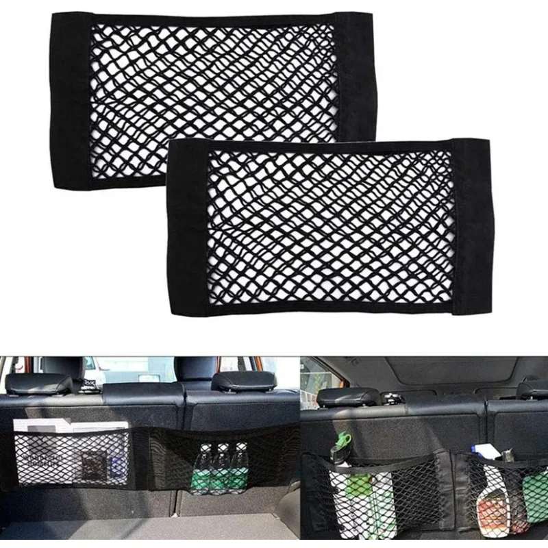 1PCS Car Back Rear Trunk Seat Elastic String Net Magic Sticker Mesh Storage Bag Pocket Cage Auto Organizer Seat Back Bag