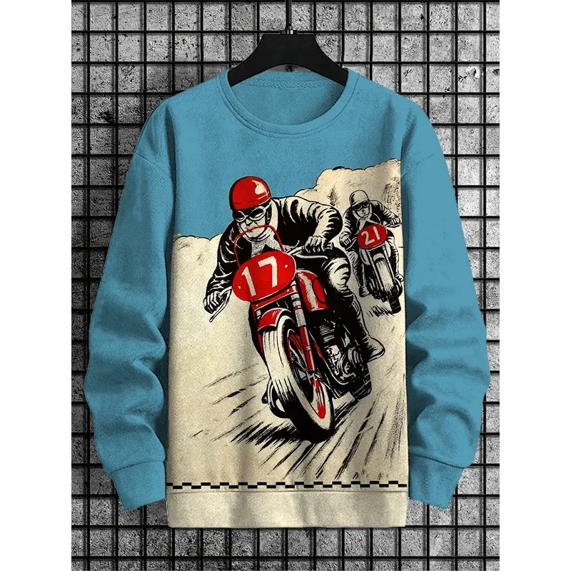 3D Printed Cool Motorcycle Sweatshirt For Men Colorful Pattern Hoodie Spring Autumn Street Long Sleeved O-Neck Loose Pullovers