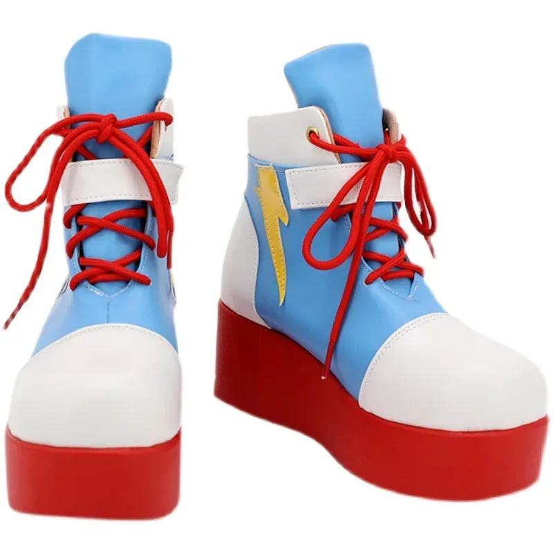 Sepatu kostum Cosplay Rainbow Dash gadis Equestria sepatu bot kulit imitasi buatan tangan
