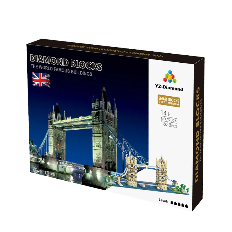 Yz056 torre ponte de londres edifício bloco mundialmente famoso modelo de arquitetura 3d mini diy diamante tijolo brinquedo para o miúdo sem caixa 1833 pçs