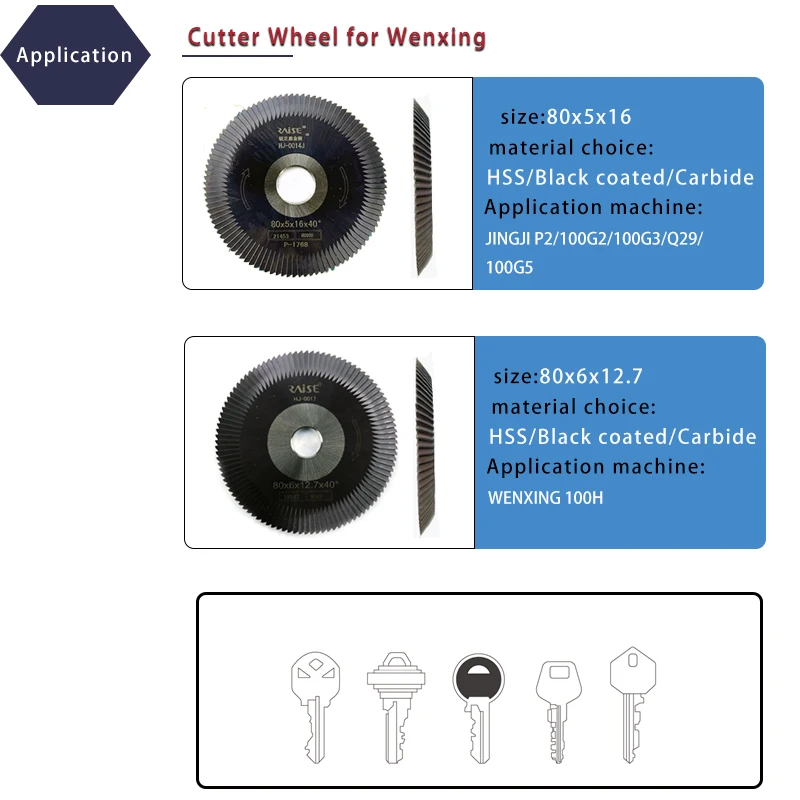 Key Cutter 0011 70x7.3x12.7 Milling Cutter with 0010 60x7.3x12.7 for Wenxing Key Duplicating Machine 100D 100E 100F 100G