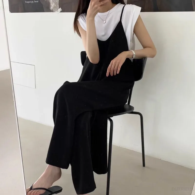 2025 Spring Autumn New Overall Pants for Women Y2k Grunge High Waist Rompers Straight Loose Black Wide Leg Pants Jumpsuits