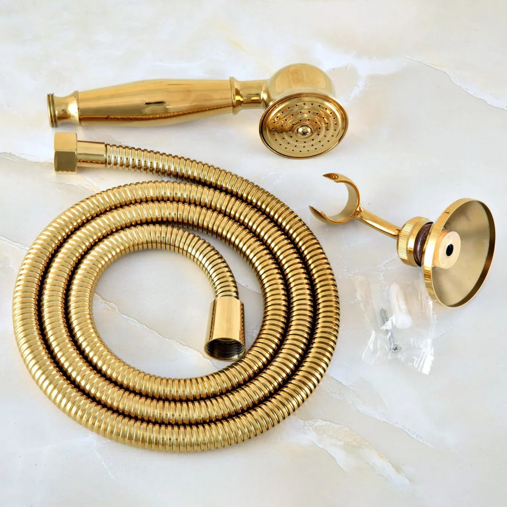 

Gold Color Brass Telephone Hand Held Shower Head & 1.5 m Hose Water Saving Handheld Sprayer & Shower Holder zhh044