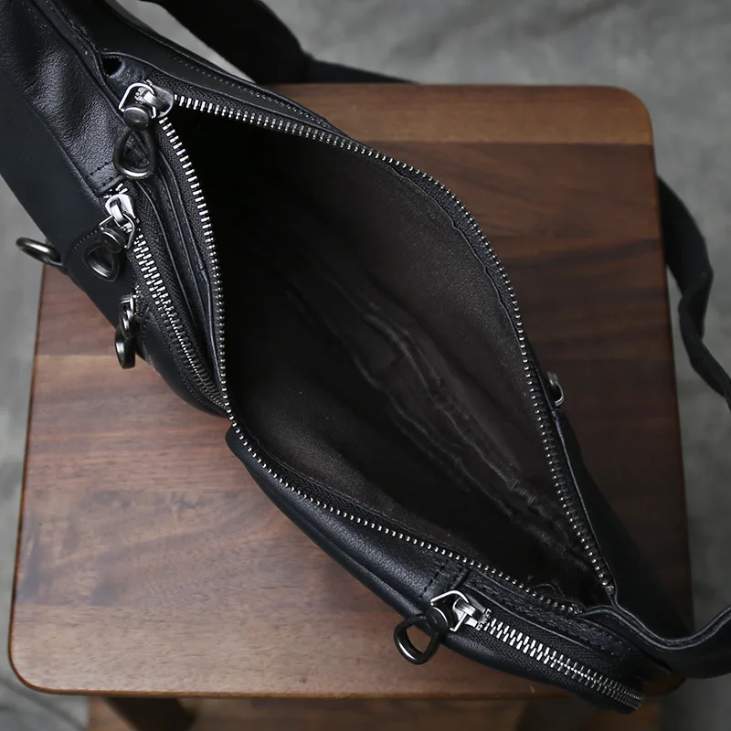 Men's Multi-Functional Top Grain Leather Chest Bag Spacious Durable Crossbody Shoulder Bag for Casual Daily Use