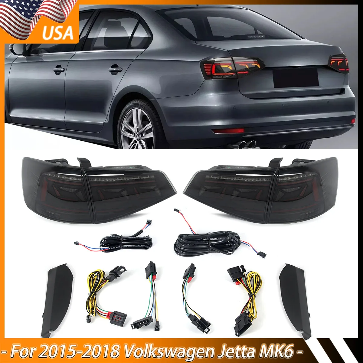 Modified Rear Tail Light For Volkswagen VW Jetta MK6 2015-2018 LED Tail Lights Rear Lamp Sequential Passenger & Driver Side Pair