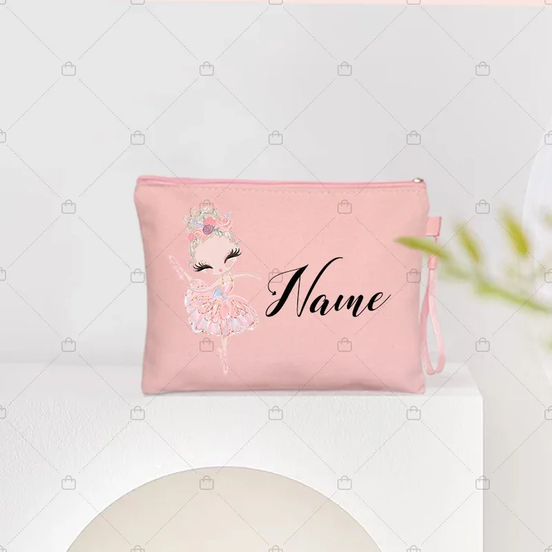 Sacos personalizados de maquiagem ballet para meninas, nome personalizado, bolsa de cosméticos feminina, bolsas de lápis rosa, material escolar,