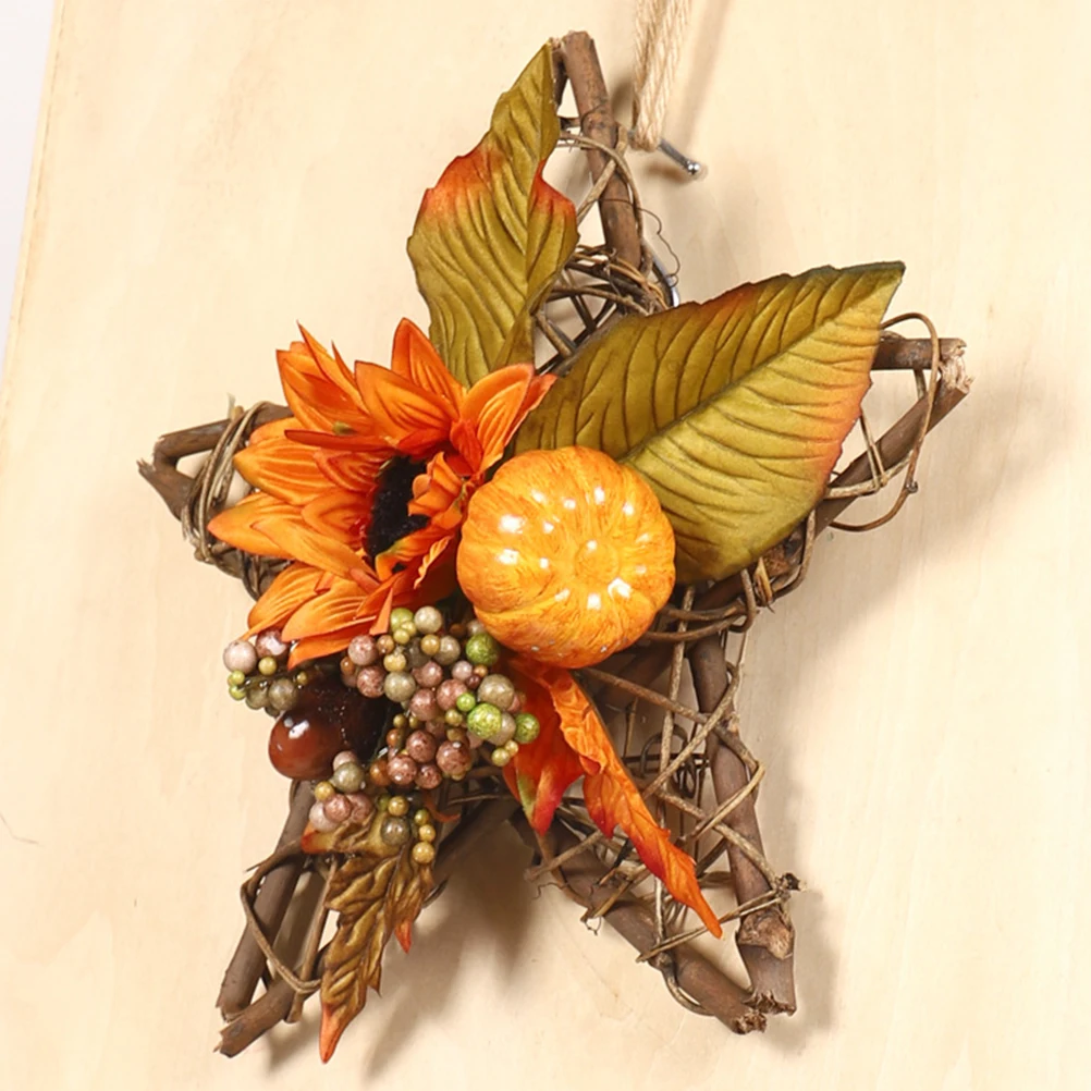 

1pc Wicker Wall Adornment Rattan Sunflower Decoration Halloween Star Shaped Orange Natural Style Pumpkin Ornament Home