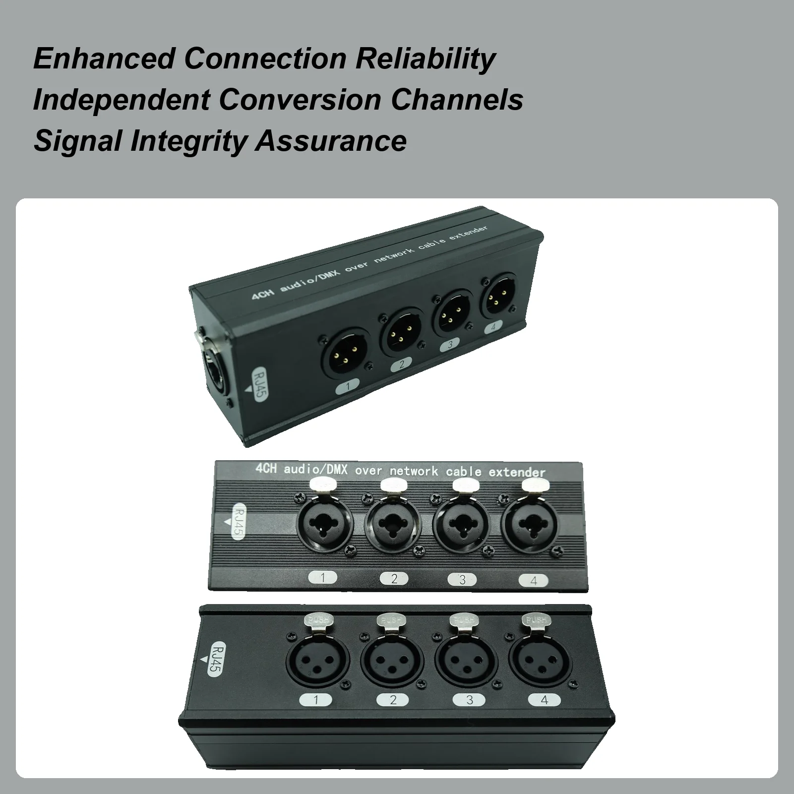 4-Channel XLR to RJ45 High-Speed Transmission Box 4 Channel Network Cable Extender Aluminum Alloy Networking Supplies