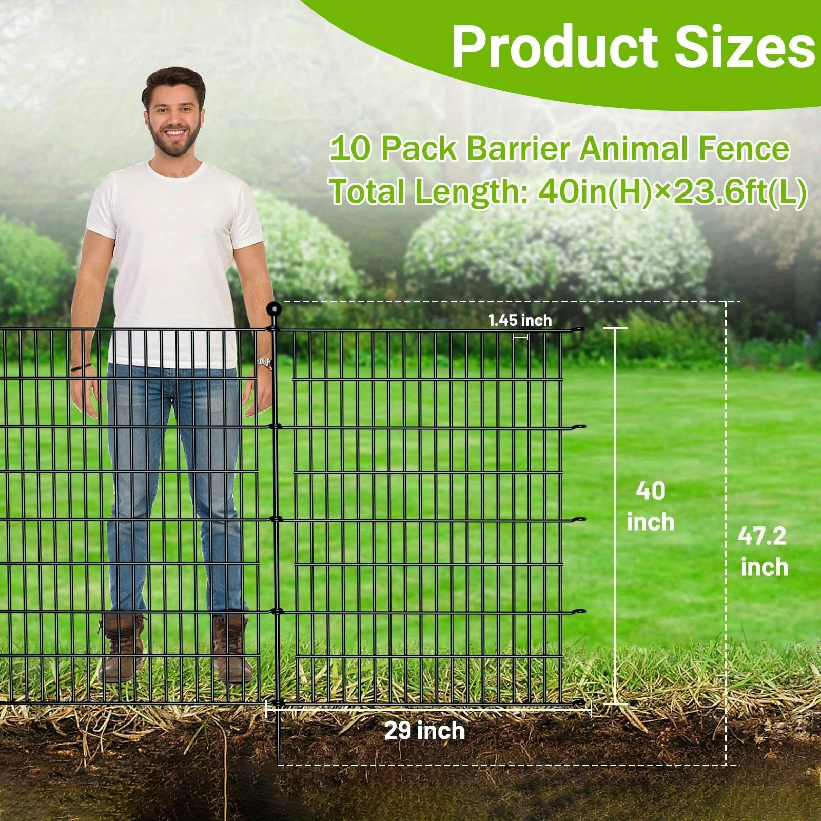 Picture 3: Decorative Garden Fence Panels – 15-Piece No-Dig Metal Wire Fence Set, 81.28 cm H × 10.97 m L Total, Rust-Resistant Horizontal D