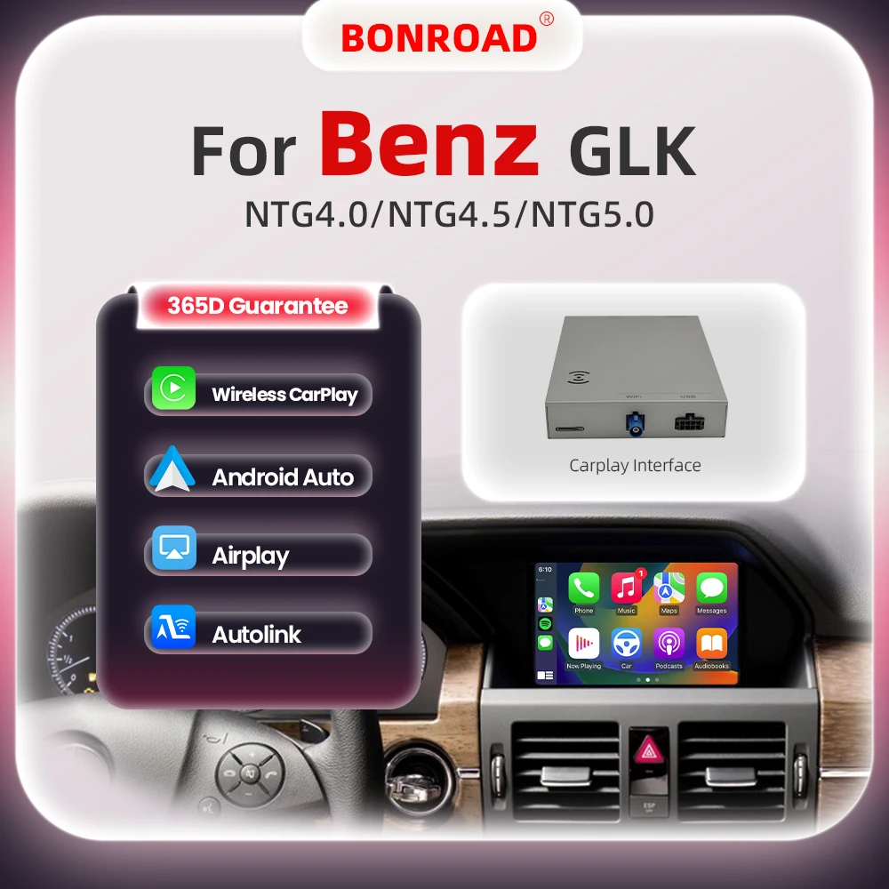 BONROAD Kabelloser CarPlay-Upgrade-Adapter Android Auto-Modul für Mercedes Benz GLK A C E SLK Klasse W204 W205 W212 Bluetooth Mirror Link