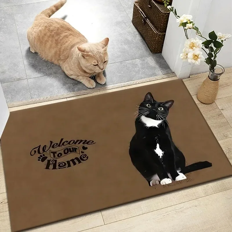 One Piece Cute Cat Mat Indoor and Outdoor Entrance Door Mat, Non-Slip and Stain Resistant Bedroom Bathroom Foot Ma 60x90cm