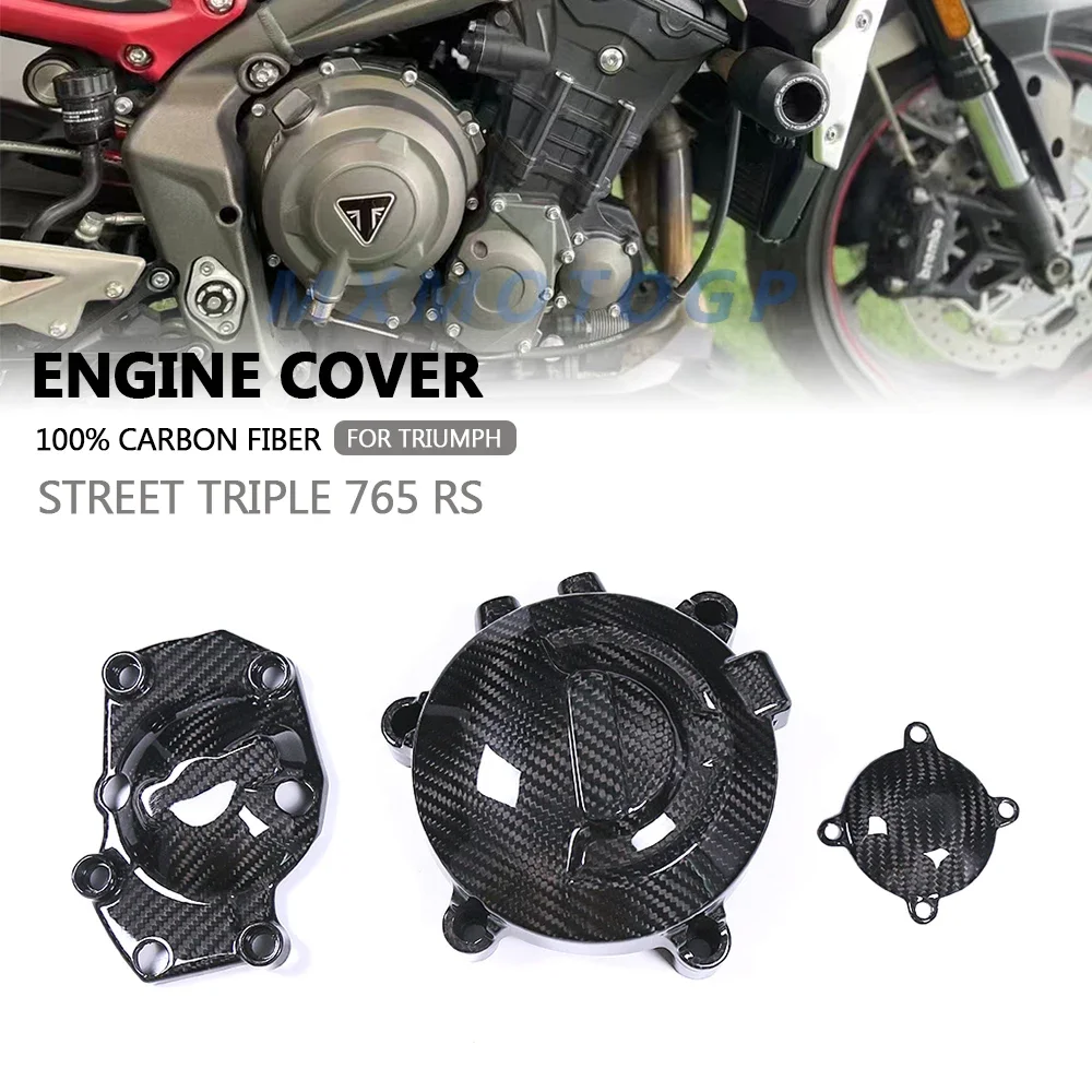 For Triumph Street Triple 765 R RS 2017 - 2019 2020 2021 2022 2023 100% Carbon Fiber Engine Cover Fairing Motorcycle Accessories