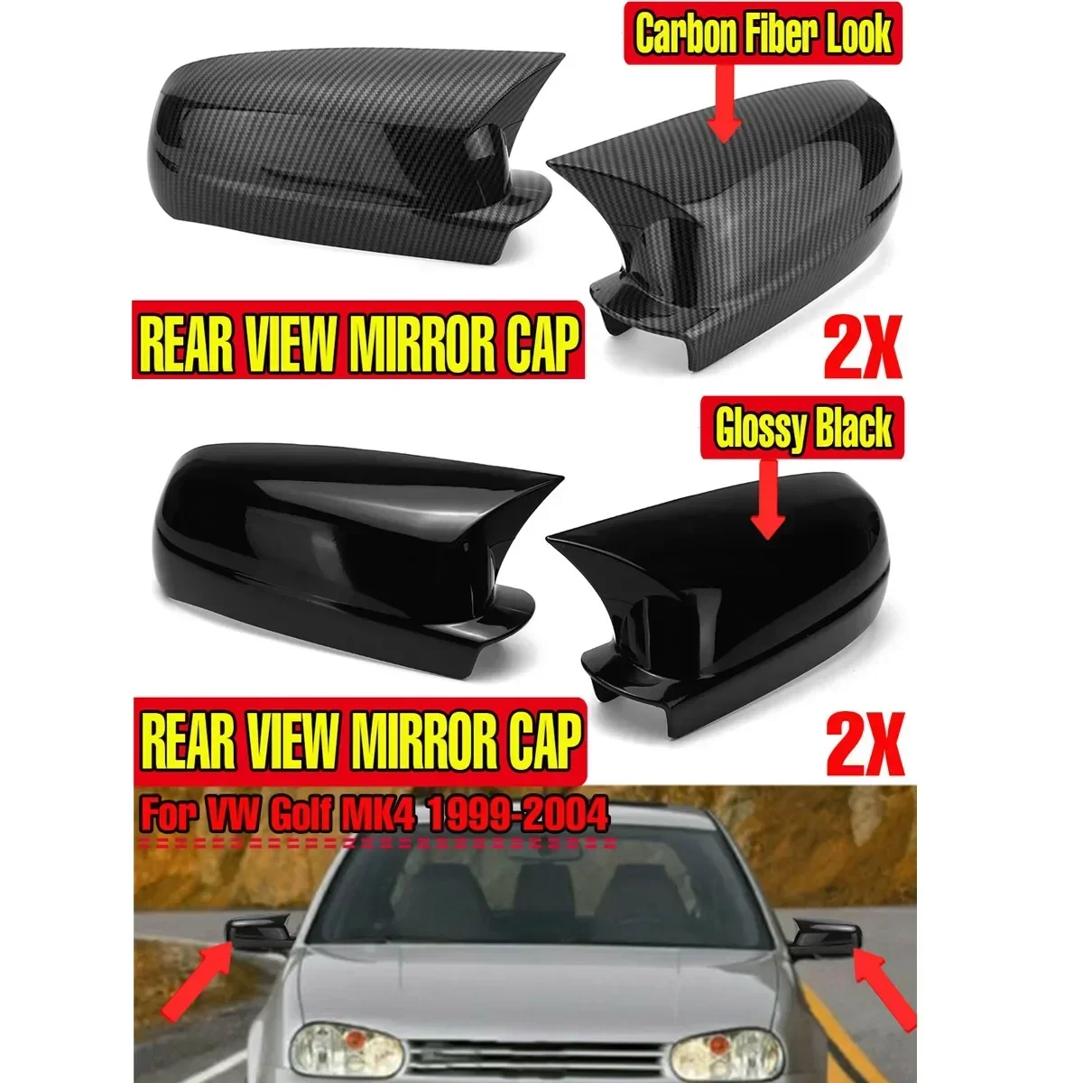 

Add-on Horn Rearview Mirror Caps For VW Golf 4 MK4 1997-2004 For Bora Jetta Passat B5 1998-2005 Pair Side Mirror Cover Wing