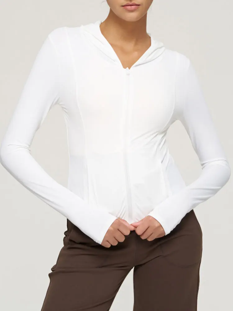 

Женская приталенная куртка с капюшоном и длинным рукавом, базовая осенняя верхняя одежда с отдельной молнией, простая однотонная повседневная одежда