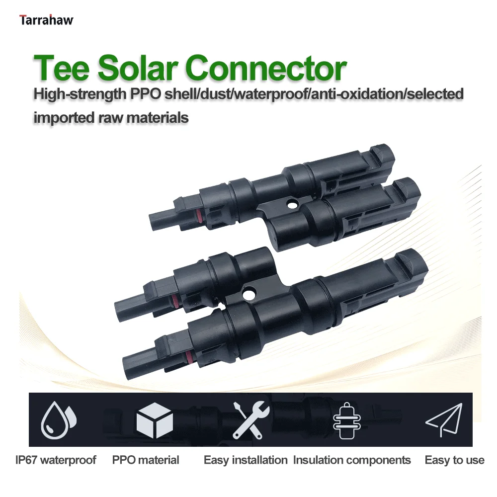 

Solar Connector T Type 1to2 Solar Sealing Joint 3-way PV Panel Parallel Branch 30A 1000V Plug 2.5/4/6mm Module Cable Accessories