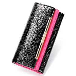 Card Holder Ladies Leather Wallet Alligator Pattern Woman Split Leather Purse 2026 New Luxury Crocodile Female Clutch Bag