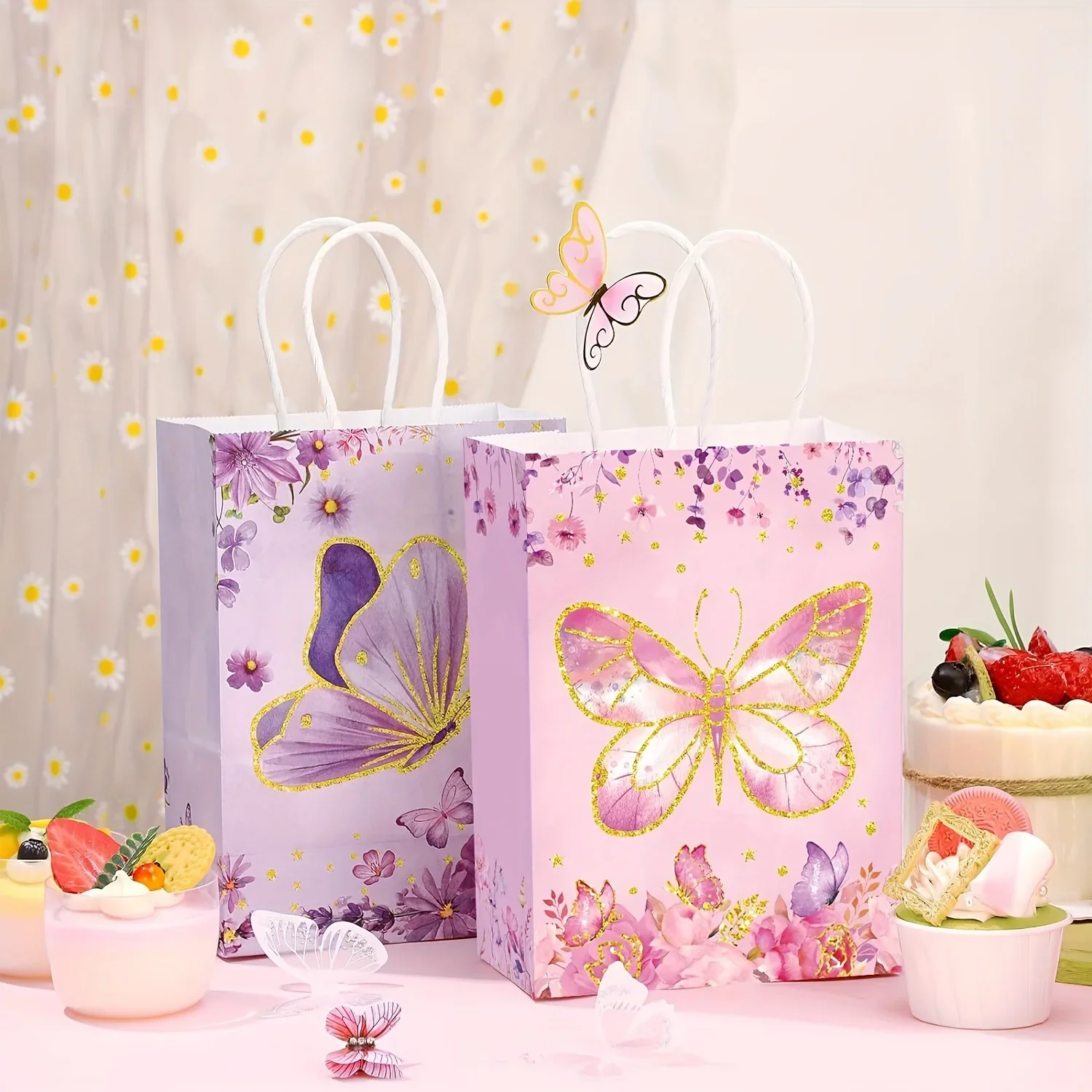 

24pcs Butterfly Party Favors Flower Candy Gift Bags with Handles Thank You for Fluttering By Goodie Bag Birthday Baby Showers